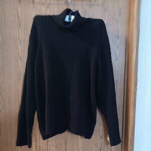Pria Women’s Black Ribbed Turtleneck Sweater Size 2X 100% Cotton Stretch Knit